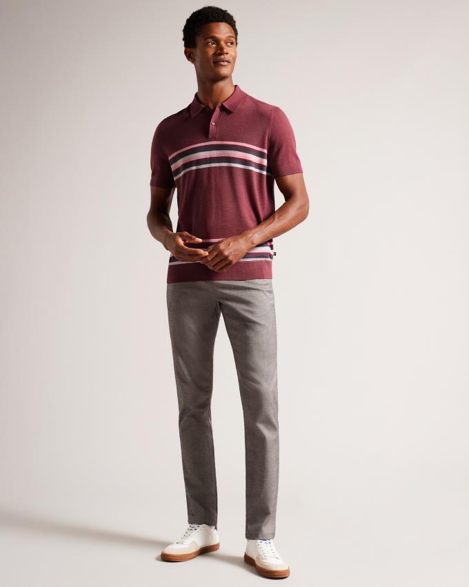 Polo Ted Baker Striped Wool Bordeaux Homme | IQJ-59585083